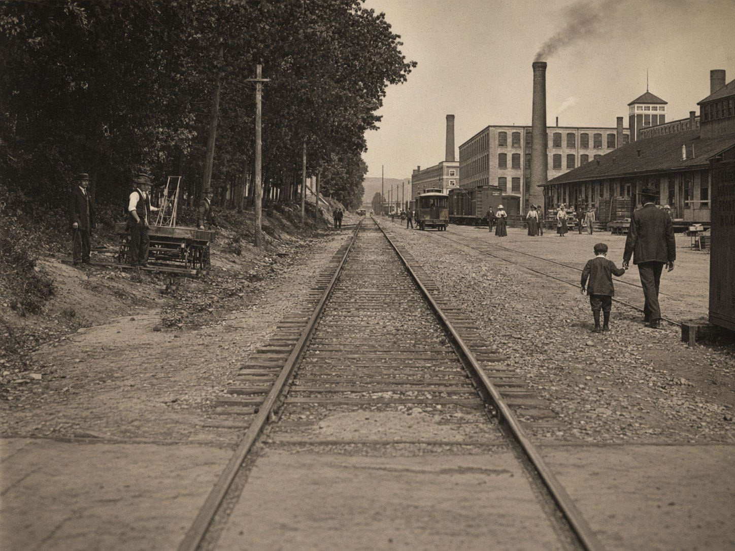 A historic view of Baltic’s railroad tracks and mill buildings