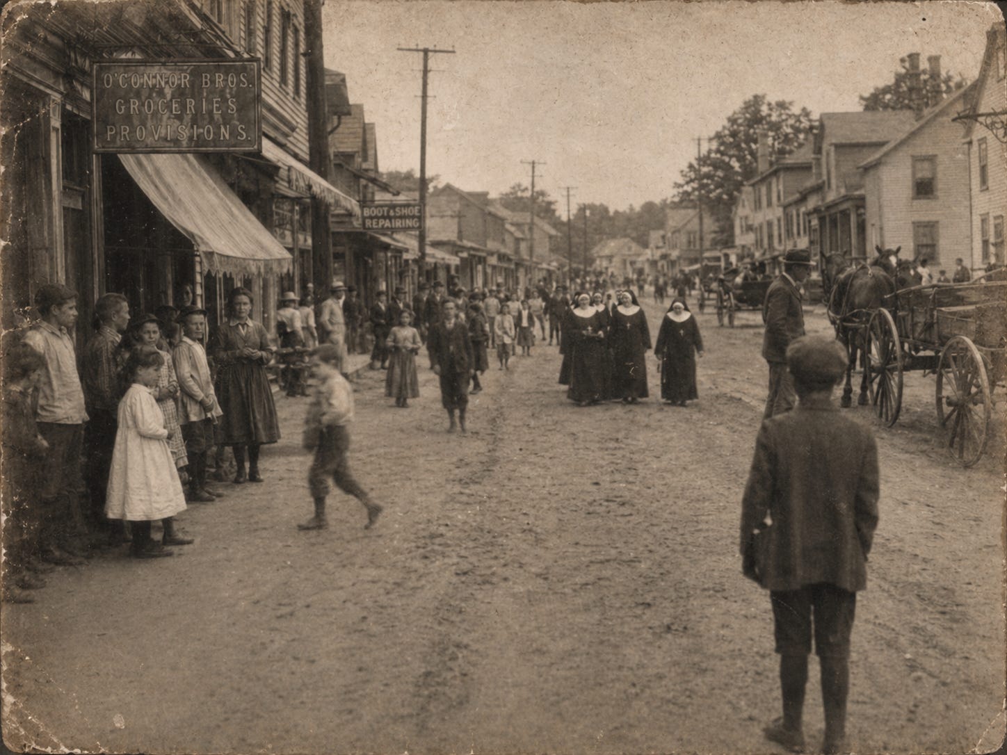 A historic street scene in the busy mill village of Baltic