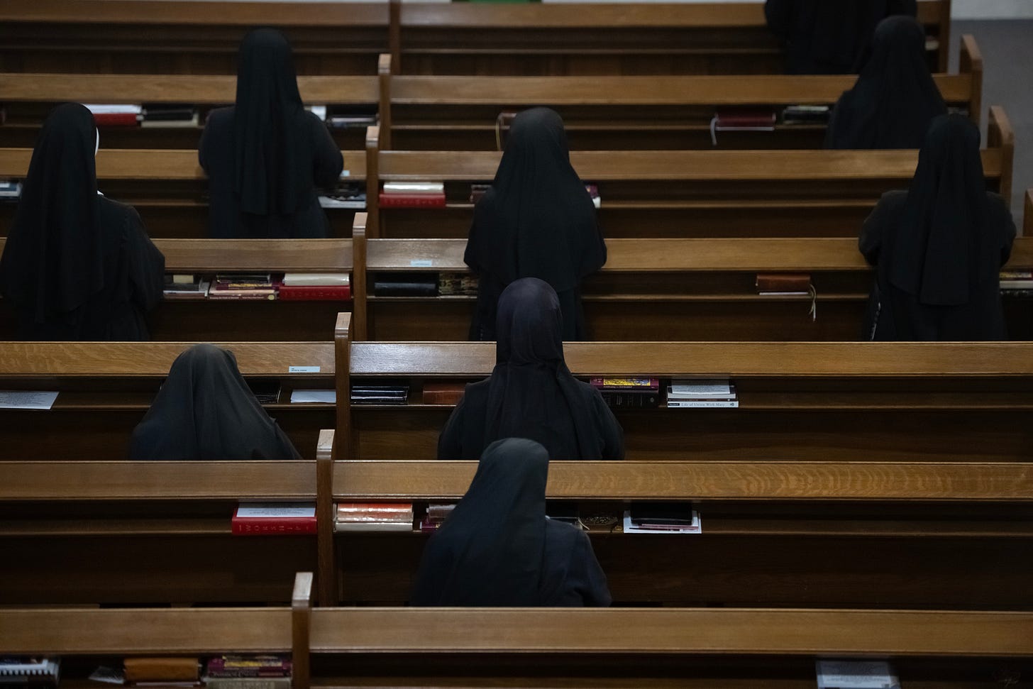 Rows of Sisters pray together in the chapel