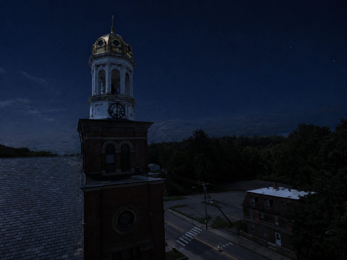 St. Mary’s dome catches the moonlight above the dark valley