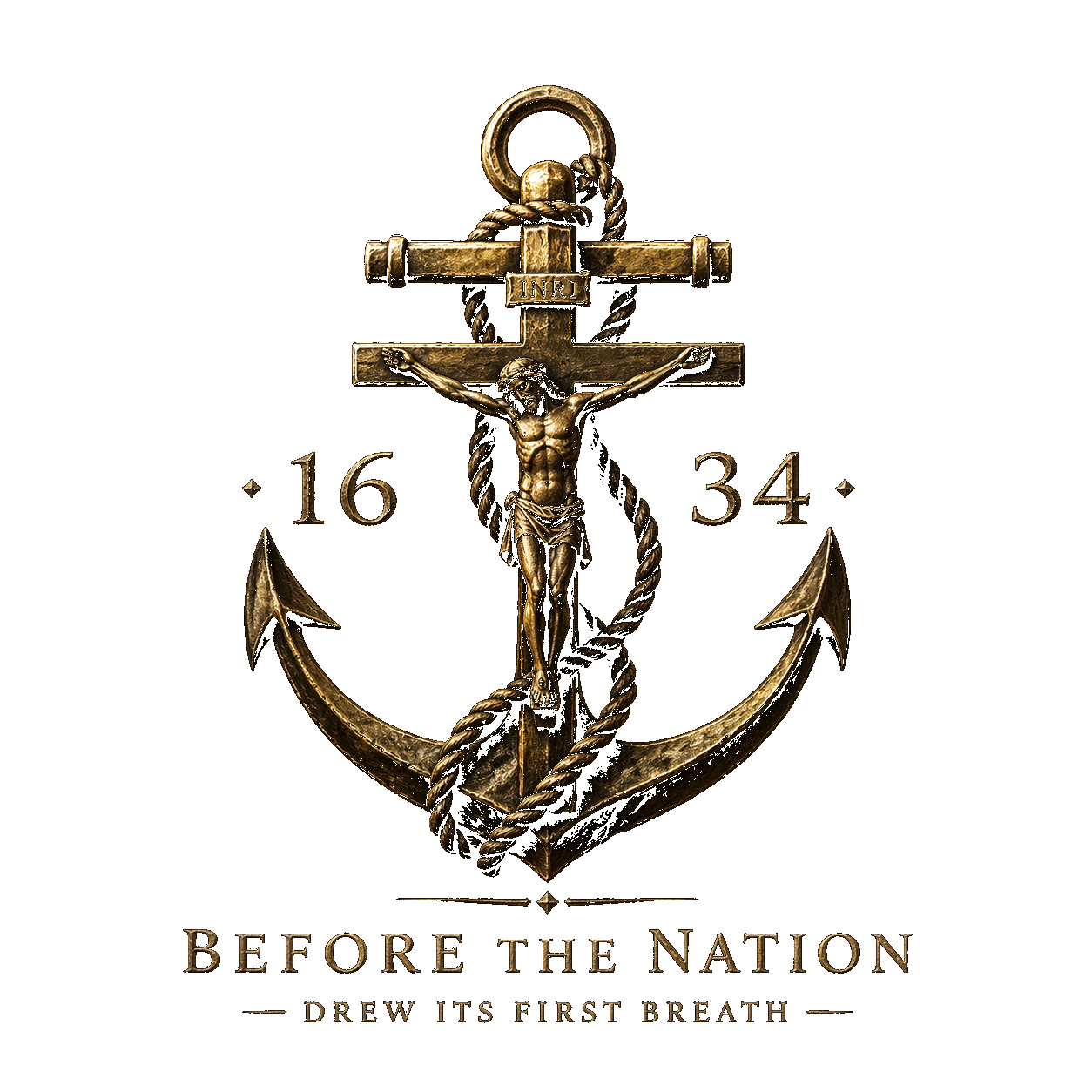 A crucifix entwined with a ship’s anchor, dated 1634